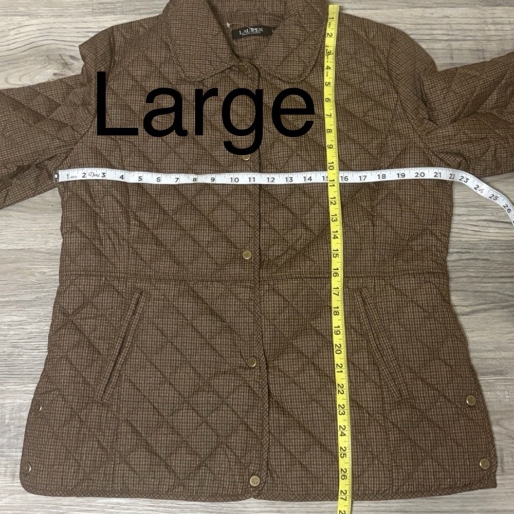 Lauren Ralph Lauren Quilted San Brown Mini Check Jacket NWT - Picture 7 of 15